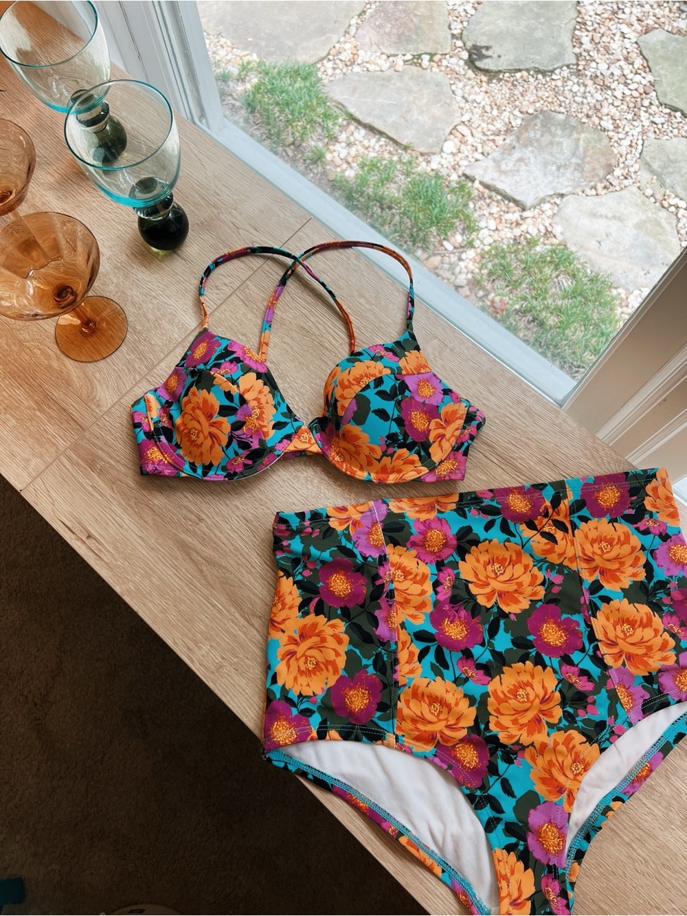 Urban Outfitters Floral High Waist Bikini Set